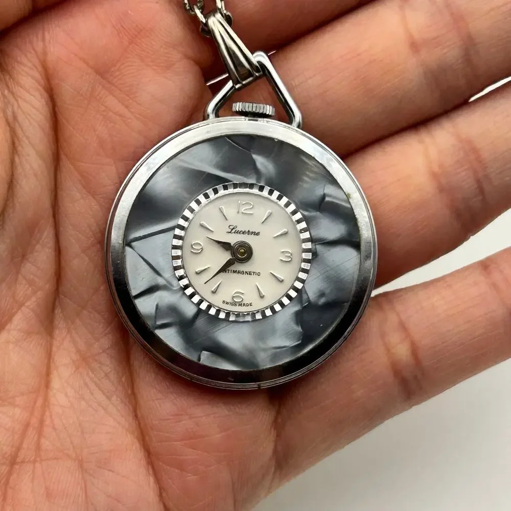 Vintage Lucerne Mechanical Anti-magnetic Swiss Pocket Watch, Silver  New Battery
